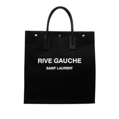 サンローラン RIVE GAUCHE リヴ ゴーシュ ラージ トートバッグ ハンドバッグ ブラック キャンバス レザー レディース SAINT LAURENT 【中古】