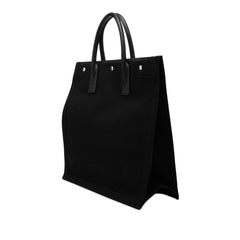 サンローラン RIVE GAUCHE リヴ ゴーシュ ラージ トートバッグ ハンドバッグ ブラック キャンバス レザー レディース SAINT LAURENT 【中古】