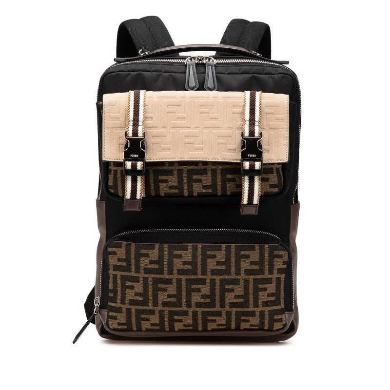 フェンディ ズッカ リュック バックパック 7VZ047 ブラック ブラウン ナイロン レザー メンズ FENDI 【中古】