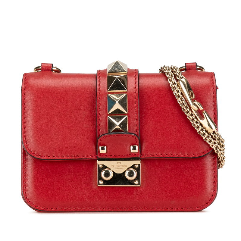 ヴァレンティノ ロックスタッズ チェーン 斜め掛け ショルダーバッグ レッド レザー レディース VALENTINO 【中古】