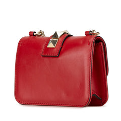 ヴァレンティノ ロックスタッズ チェーン 斜め掛け ショルダーバッグ レッド レザー レディース VALENTINO 【中古】