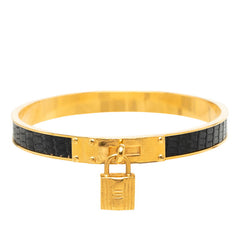 エルメス ケリー バングル ゴールド ブラック メッキ レザー レディース HERMES 中古