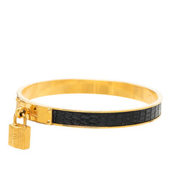 エルメス ケリー バングル ゴールド ブラック メッキ レザー レディース HERMES 中古