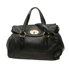 ミュウミュウ ハンドバッグ チェーン ショルダーバッグ 2WAY ブラック レザー レディース MIUMIU 中古