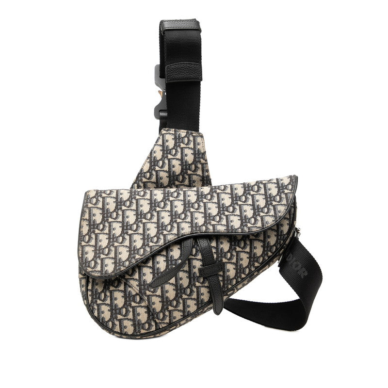 ディオール オブリーク サドル ジャガード ボディバッグ ベージュ ネイビー キャンバス レザー レディース Dior 中古