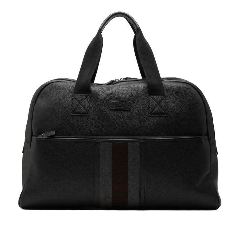 グッチ シェリー ライン ボストンバッグ 282511 ブラック グレー ブラウン レザー メンズ GUCCI 【中古】