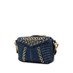 ミュウミュウ ショルダーバッグ インディゴブルー ブラック ゴールド デニム ストーン レザー/メッキ レディース MIUMIU 中古