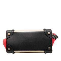 セリーヌ ラゲージ マイクロショッパー トリコロール ハンドバッグ ベージュ ブラック レッド キャンバス レザー レディース CELINE 【中古】