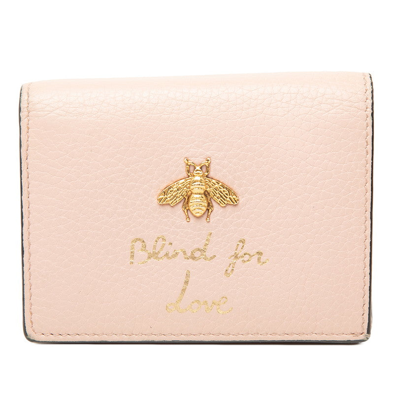 グッチ アニマリエ ビー 二つ折り財布 460185 ピンク レザー レディース GUCCI 【中古】