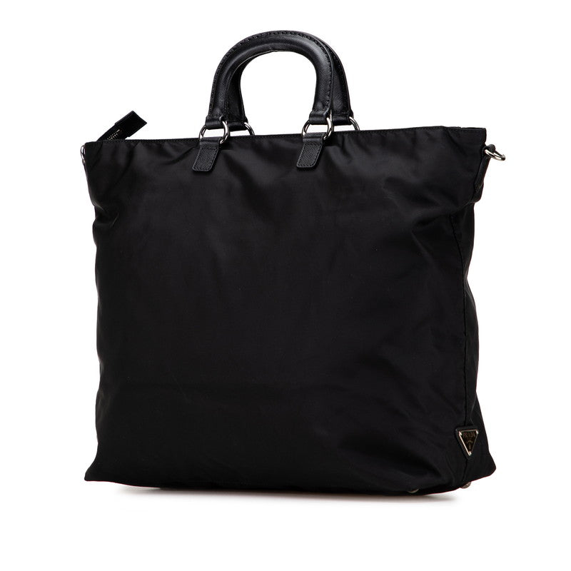 プラダ スカル スタッズ ショルダーバッグ ハンドバッグ 2WAY VA889C ブラック ナイロン レザー レディース PRADA 【中古】