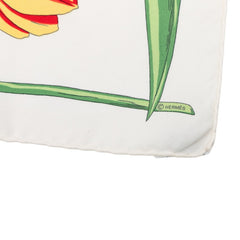 エルメス カレ45 プチカレ Tulipes チューリップ スカーフ ホワイト レッド グリーン イエロー シルク レディース HERMES 中古