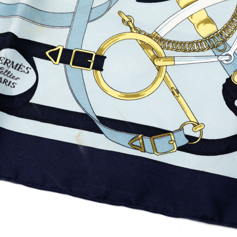 エルメス カレ42 Eperon D`or 黄金の拍車 スカーフ ブルー マルチカラー シルク レディース HERMES 【中古】