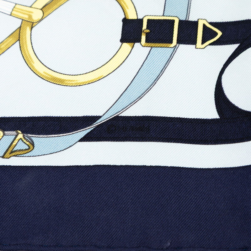 エルメス カレ42 Eperon D`or 黄金の拍車 スカーフ ブルー マルチカラー シルク レディース HERMES 【中古】