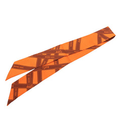 エルメス ツイリー ボルデュック スカーフ オレンジ ブラウン シルク レディース HERMES 【中古】