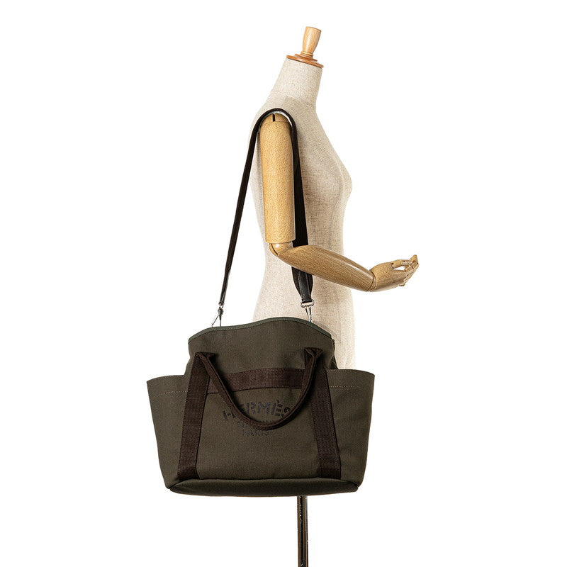 エルメス サックドパンサージュ グルーム トートバッグ ショルダーバッグ 2WAY カーキ キャンバス レザー レディース HERMES 【中古】