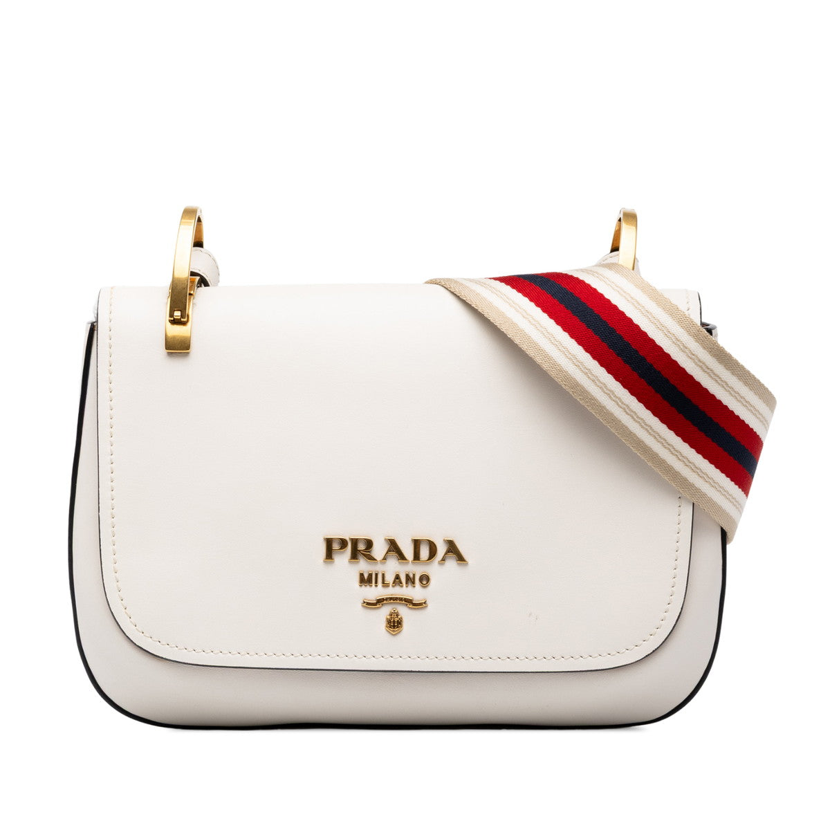 プラダ ピオニエール ショルダーバッグ 1BD110 ホワイト レザー レディース PRADA 中古