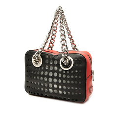 プラダ 三角ロゴプレート City Fori シティ フォーリ パンチング トートバッグ 1BB017 ブラック レッド レザー レディース PRADA 【中古】