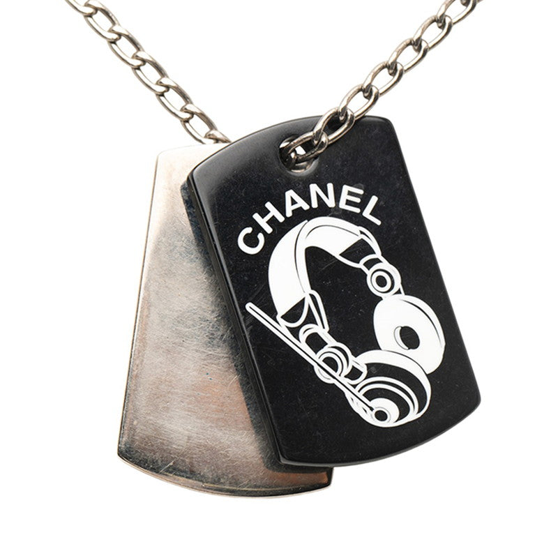 シャネル ペンダント ドッグタグ ココマーク ネックレス シルバー ブラック メタル レディース CHANEL 【中古】