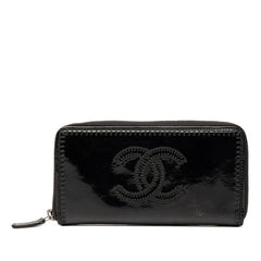 シャネル ココマーク ラウンドファスナー 長財布 ロングウォレット ブラック パテントレザー レディース CHANEL 【中古】