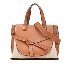 ロエベ アナグラム ゲート トップハンドル スモール ハンドバッグ ワンショルダーバッグ 2WAY ブラウン ベージュ レザー キャンバス レディース LOEWE 【中古】