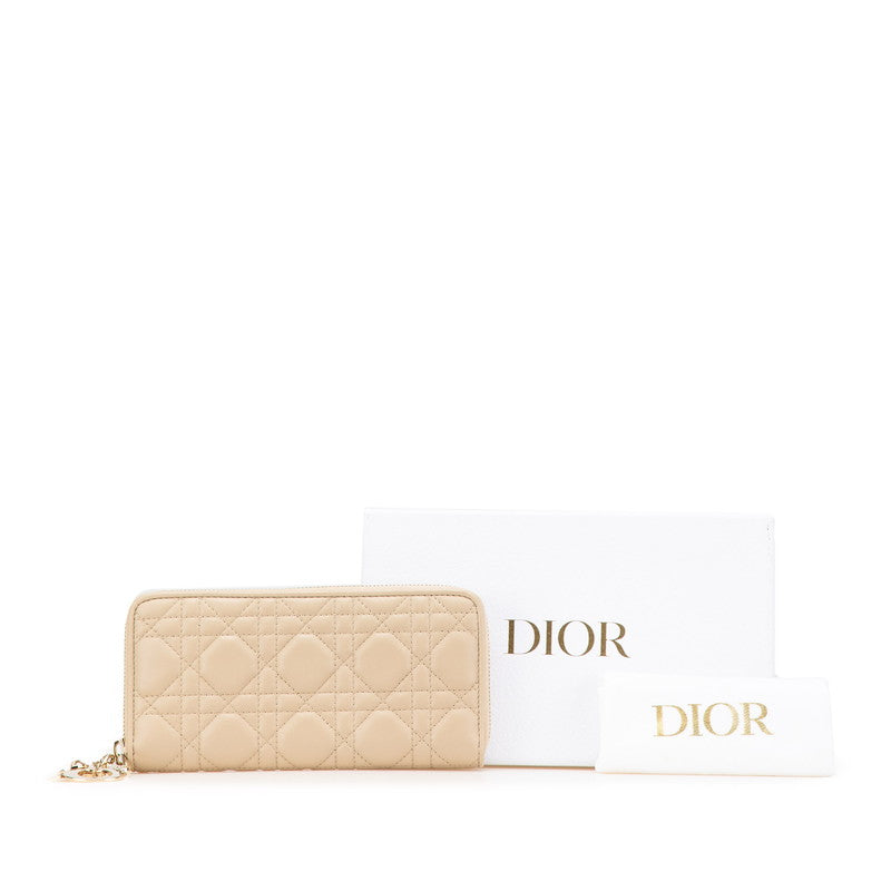 ディオール カナージュ ラウンドファスナー 長財布 グレージュ ベージュ ラムスキン レディース Dior 【中古】