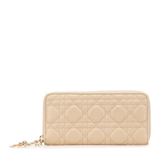 ディオール カナージュ ラウンドファスナー 長財布 グレージュ ベージュ ラムスキン レディース Dior 【中古】