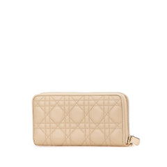 ディオール カナージュ ラウンドファスナー 長財布 グレージュ ベージュ ラムスキン レディース Dior 【中古】