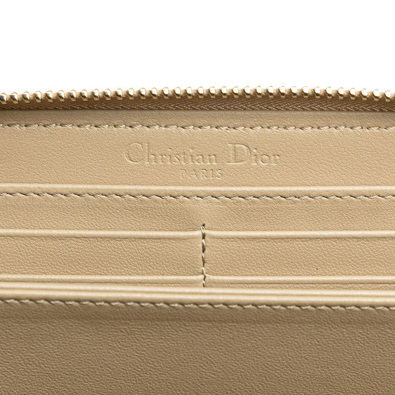 ディオール カナージュ ラウンドファスナー 長財布 グレージュ ベージュ ラムスキン レディース Dior 【中古】