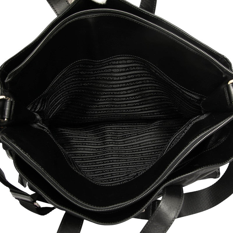 プラダ 三角ロゴプレート トートバッグ ショルダーバッグ 2WAY VA0610 ブラック ナイロン レザー レディース PRADA 【中古】
