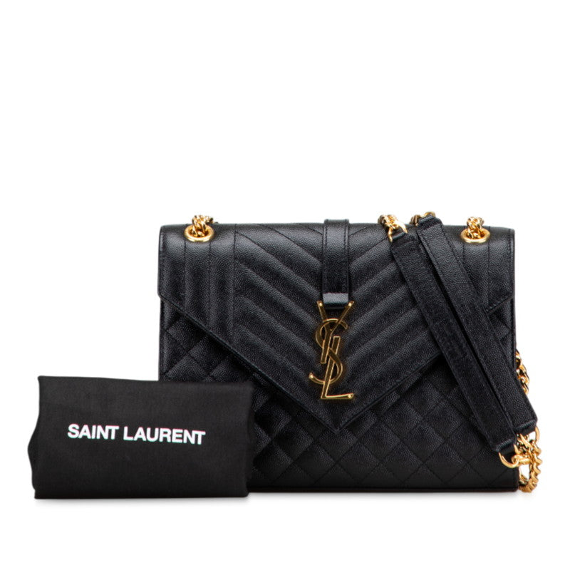 サンローラン YSLロゴ エンヴェロップ ミディアム ショルダーバッグ ブラック ゴールド レザー レディース SAINT LAURENT 【中古】