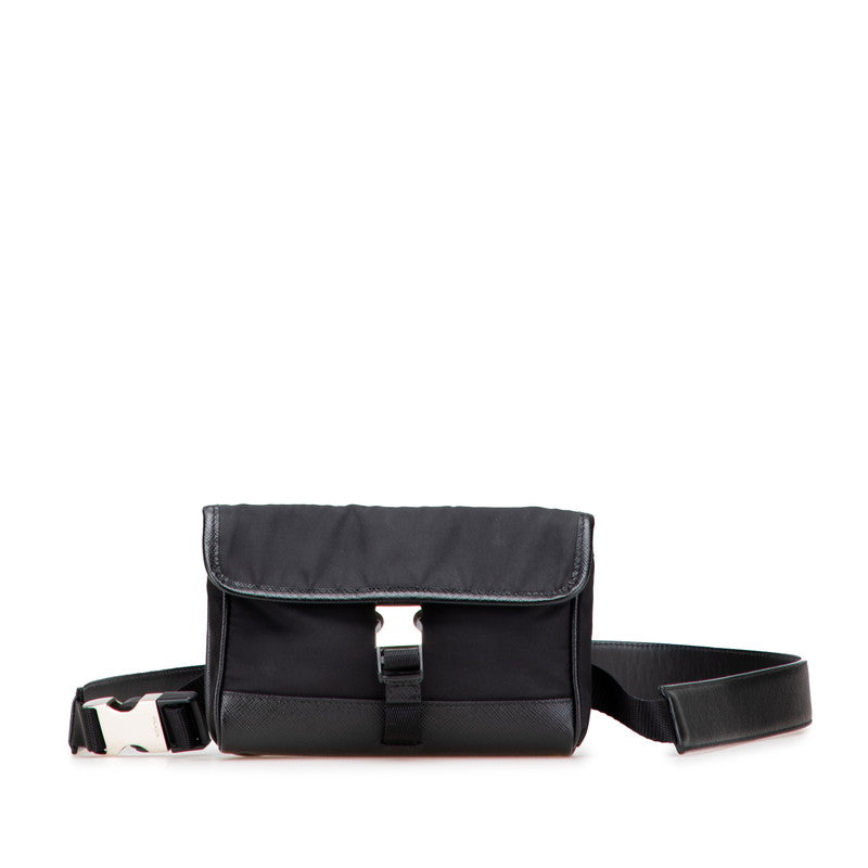 プラダ ロゴ ウエストバッグ ブラック ナイロン レザー レディース PRADA 【中古】