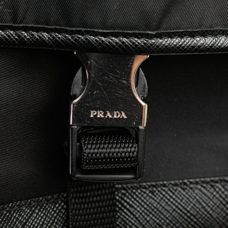 プラダ ロゴ ウエストバッグ ブラック ナイロン レザー レディース PRADA 【中古】