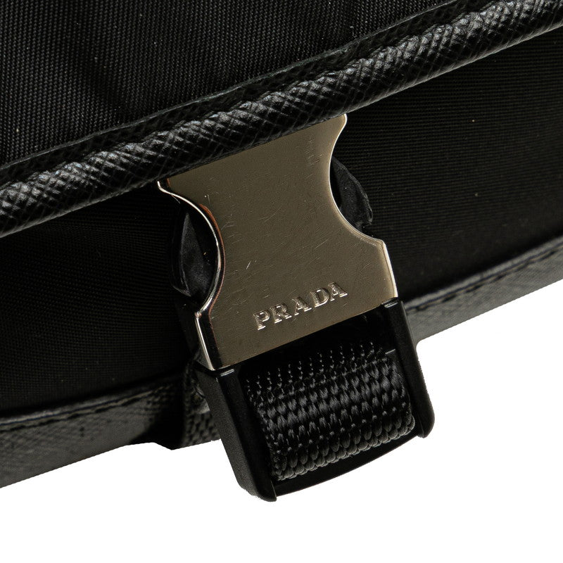 プラダ ロゴ ウエストバッグ ブラック ナイロン レザー レディース PRADA 【中古】