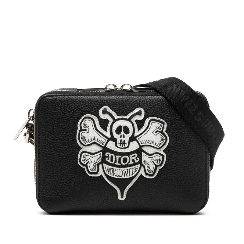 ディオール × ステューシー ビー パッチ ショルダーバッグ ブラック ホワイト レザー メンズ Dior 【中古】
