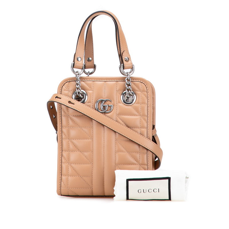 グッチ GGマーモント キルティング ハンドバッグ ショルダーバッグ 2WAY 696123 ベージュ レザー レディース GUCCI 【中古】