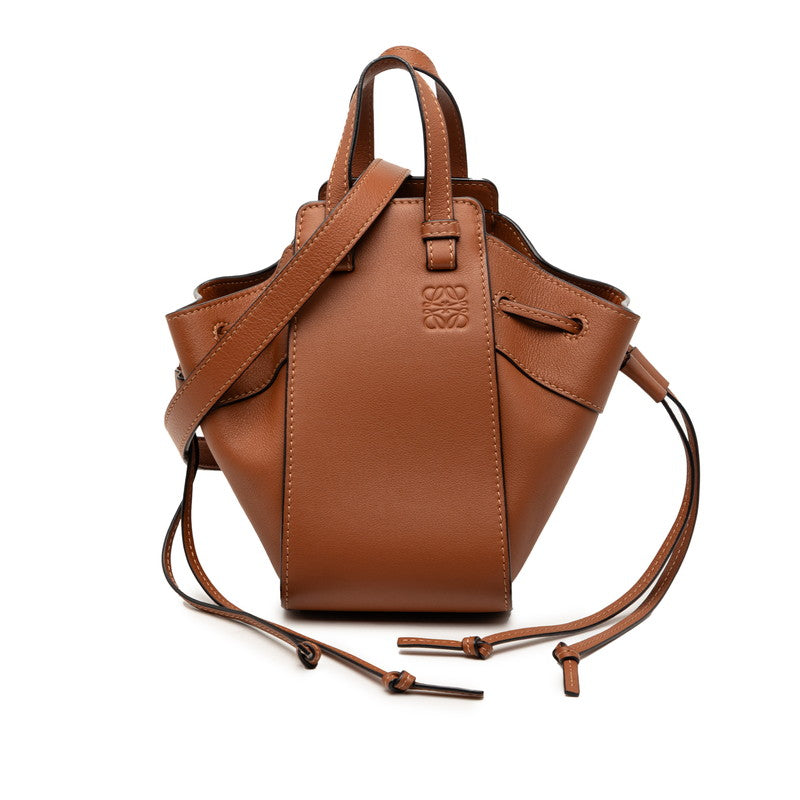 ロエベ アナグラム ハンモック ミニ ハンドバッグ ショルダーバッグ ドローストリング 2WAY ブラウン レザー レディース LOEWE 【中古】