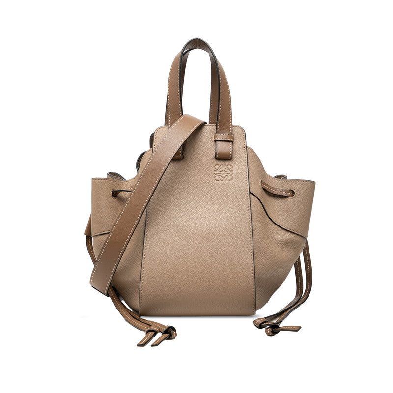 ロエベ ハンモック ドローストリングバッグ ミニ ハンドバッグ ショルダーバッグ 2WAY ブラウン レザー レディース LOEWE 【中古】