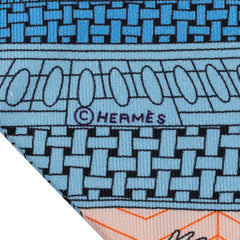 エルメス ツイリー OBJETS DE CURIOSITE オブジェドゥキュリオジテ スカーフ ブルー オレンジ シルク レディース HERMES 【中古】