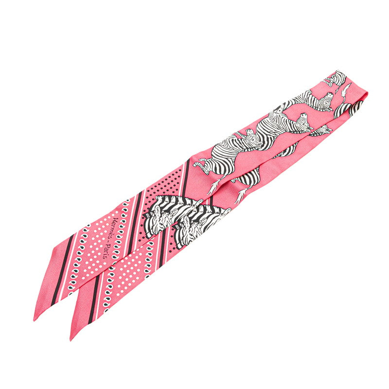 エルメス ツイリー Les Zebres Bandana ゼブラ バンダナ スカーフ ピンク ホワイト マルチカラー シルク レディース HERMES 【中古】