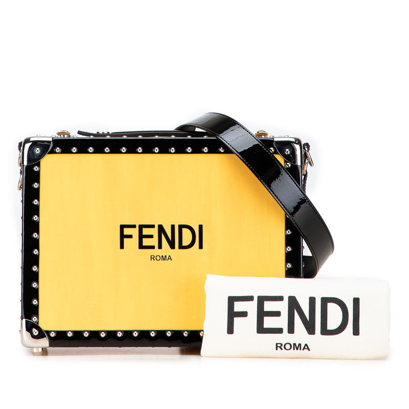 フェンディ ロゴ トランクケース ショルダーバッグ 2WAY 7VV134 イエロー ブラック レザー エナメル レディース FENDI 【中古】