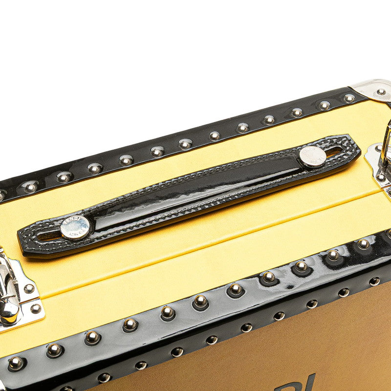 フェンディ ロゴ トランクケース ショルダーバッグ 2WAY 7VV134 イエロー ブラック レザー エナメル レディース FENDI 【中古】