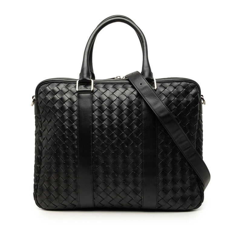 ボッテガヴェネタ イントレチャート ビジネスバッグ ブリーフケース ショルダーバッグ 2WAY ブラック レザー メンズ BOTTEGAVENETA 中古