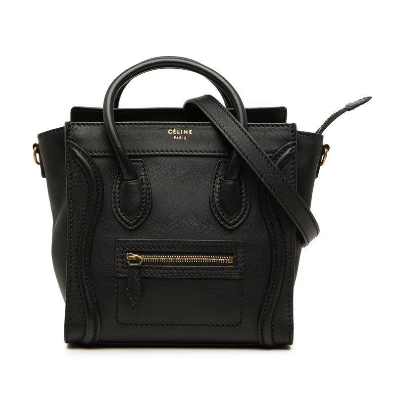 セリーヌ ラゲージ ナノショッパー ハンドバッグ ショルダーバッグ 2WAY ブラック レザー レディース CELINE 中古
