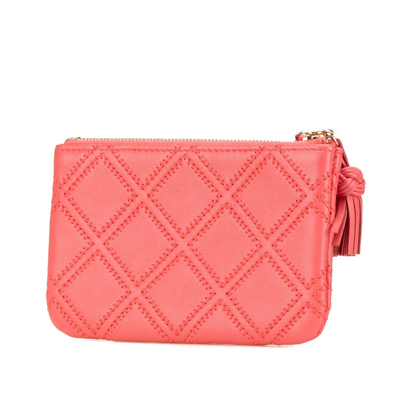 シャネル マトラッセ ダブルステッチ ココマーク タッセル ポーチ ピンク ラムスキン レディース CHANEL 【中古】