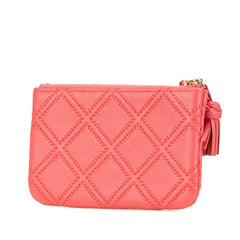 シャネル マトラッセ ダブルステッチ ココマーク タッセル ポーチ ピンク ラムスキン レディース CHANEL 【中古】