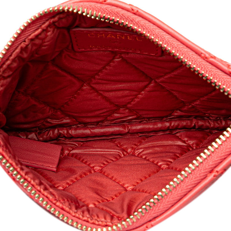 シャネル マトラッセ ダブルステッチ ココマーク タッセル ポーチ ピンク ラムスキン レディース CHANEL 【中古】