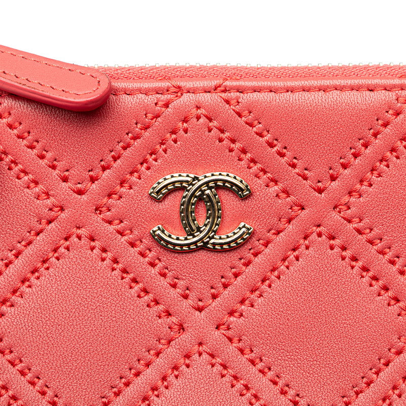 シャネル マトラッセ ダブルステッチ ココマーク タッセル ポーチ ピンク ラムスキン レディース CHANEL 【中古】