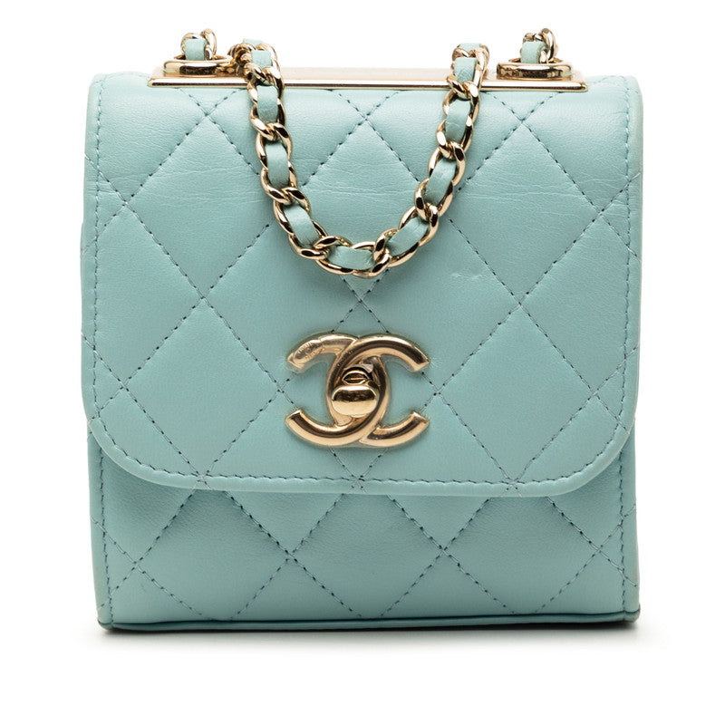 シャネル トレンディCC ココマーク マトラッセ チェーンショルダーバッグ ライトブルー ラムスキン レディース CHANEL 【中古】