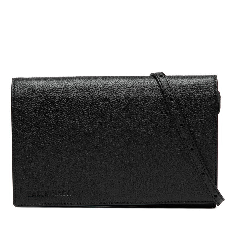 バレンシアガ ロゴ ショルダーバッグ 674892 ブラック レザー レディース BALENCIAGA 【中古】