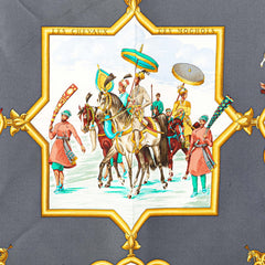 エルメス カレ90 LES CHEVAUX DES MOGHOLS ムガル王朝の馬 スカーフ ネイビー ブルー マルチカラー シルク レディース HERMES 【中古】